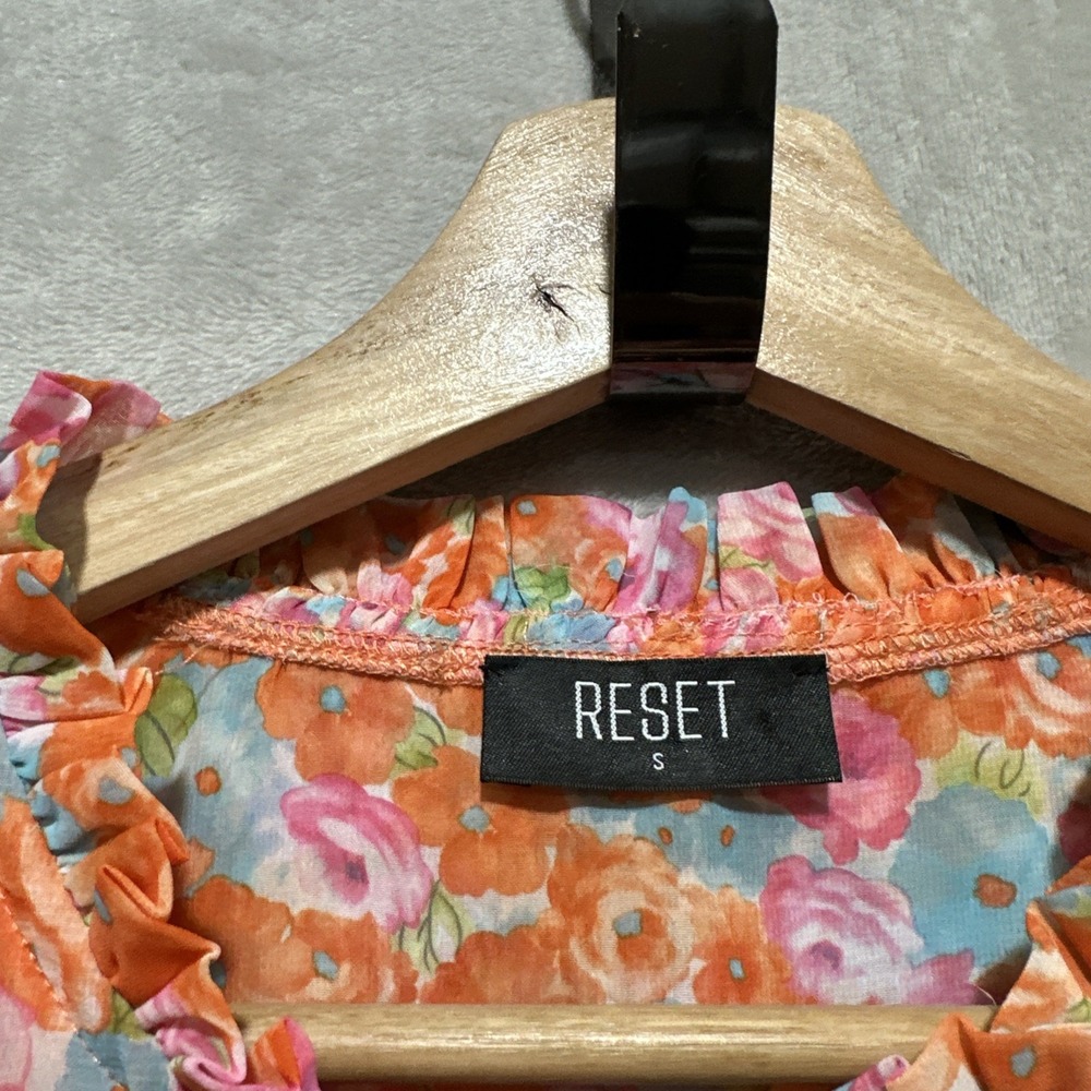 RESET BY Jane Mini Dress Women's S Orange Ruffle Floral Print Elastic Waist - Picture 3 of 9